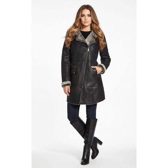 Marc New York Jackets & Blazers - Marc New York Black Asymmetrical Faux Shearling Coat | Mob Wife Streetwear Glam